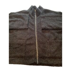 Ginger G Sherpa Fleece Zip Up Jacket Black Cozy Warm Size L